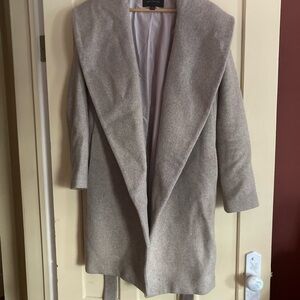 Ann Taylor Wool Coat Heather Grey Wrap Coat Shawl Collar SM has POCKETS